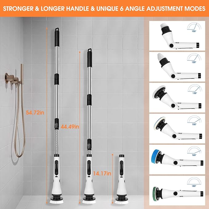 Electric Spin Scrubber, Cordless Cleaning Brush, 8 Brush Heads & 2 Speeds - Image 3