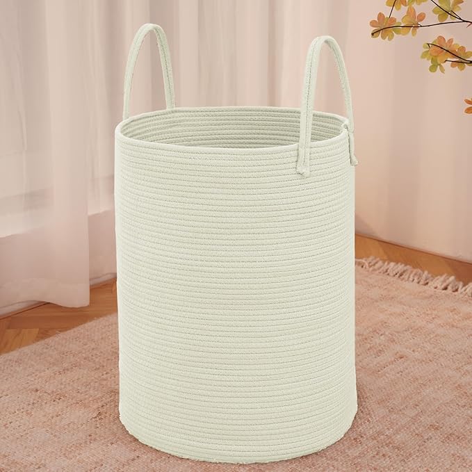 Large Woven Laundry Basket Hamper, 80L Cotton Rope Storage Bin by JMvicyroam