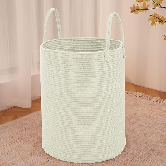 Large Woven Laundry Basket Hamper, 100L Cotton Rope Storage Bin by JMvicyroam