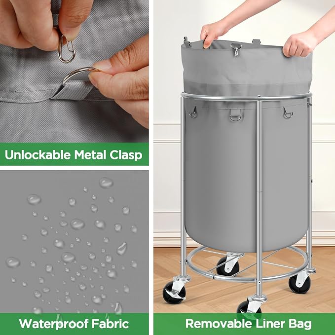 Laundry Hamper with Wheels, 100L Round Rolling Laundry Basket Sorter with - Image 4
