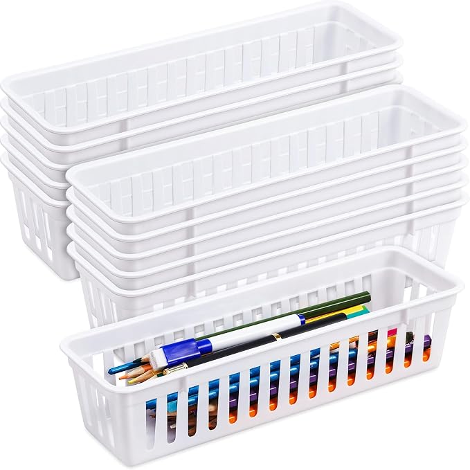 Domensi 12 Pack Slim Plastic Storage Baskets Tray by Domensi