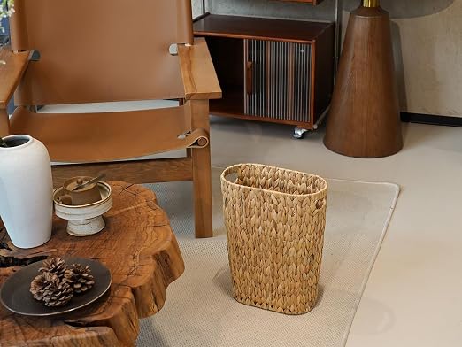 Wicker Trash Can, Bathroom Trash Can, Water Hyacinth Wicker Waste Basket - Image 4