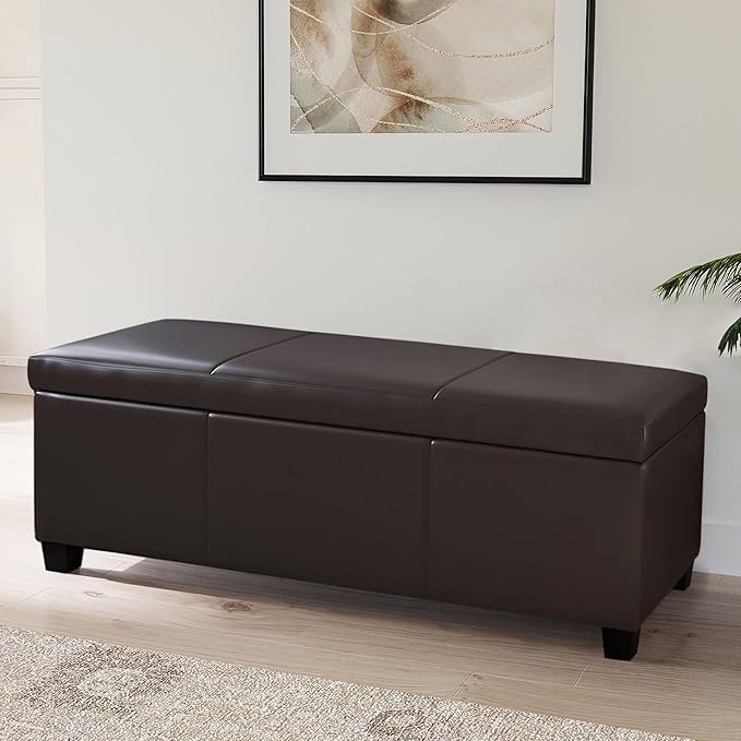 BELLEZE Storage Faux Leather Ottoman, 47 Inch Bench Bedroom Bench by BELLEZE