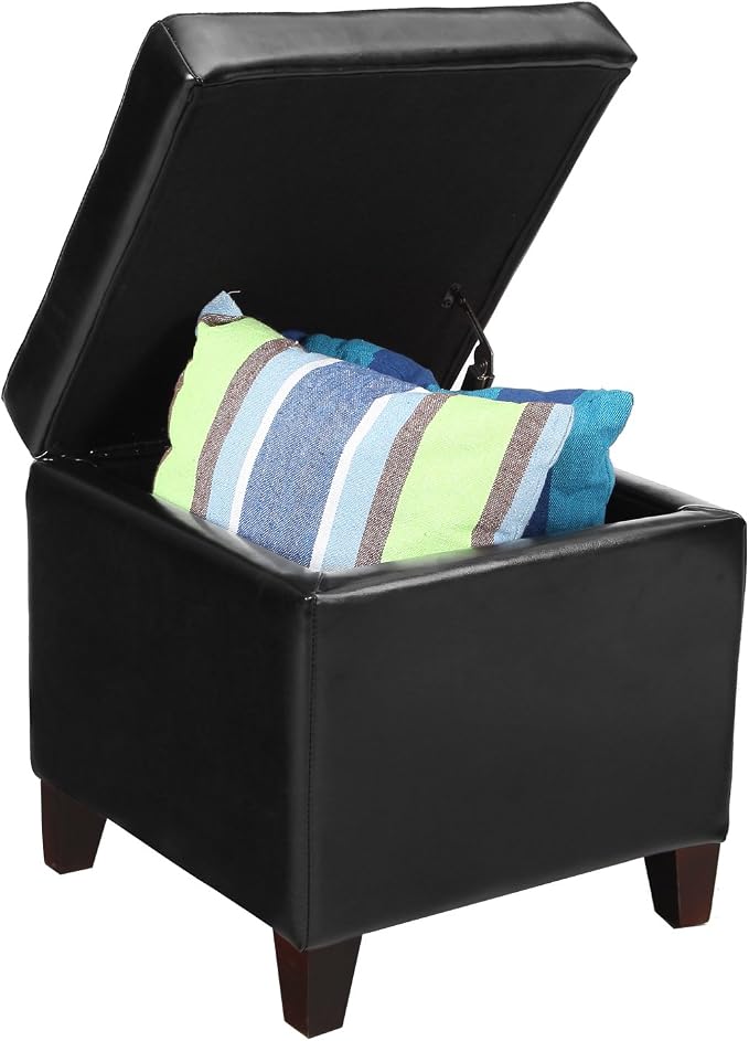 Adeco Storage Ottoman Foot Rest Stool, Leather Ottoman Footstool - Image 9