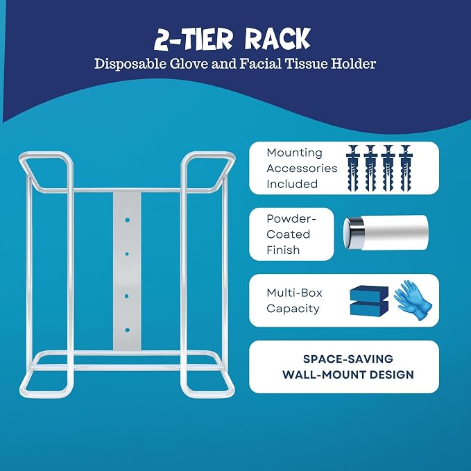 Disposable Glove and Facial Tissue Wire Rack, Wall Mount Design - Image 2