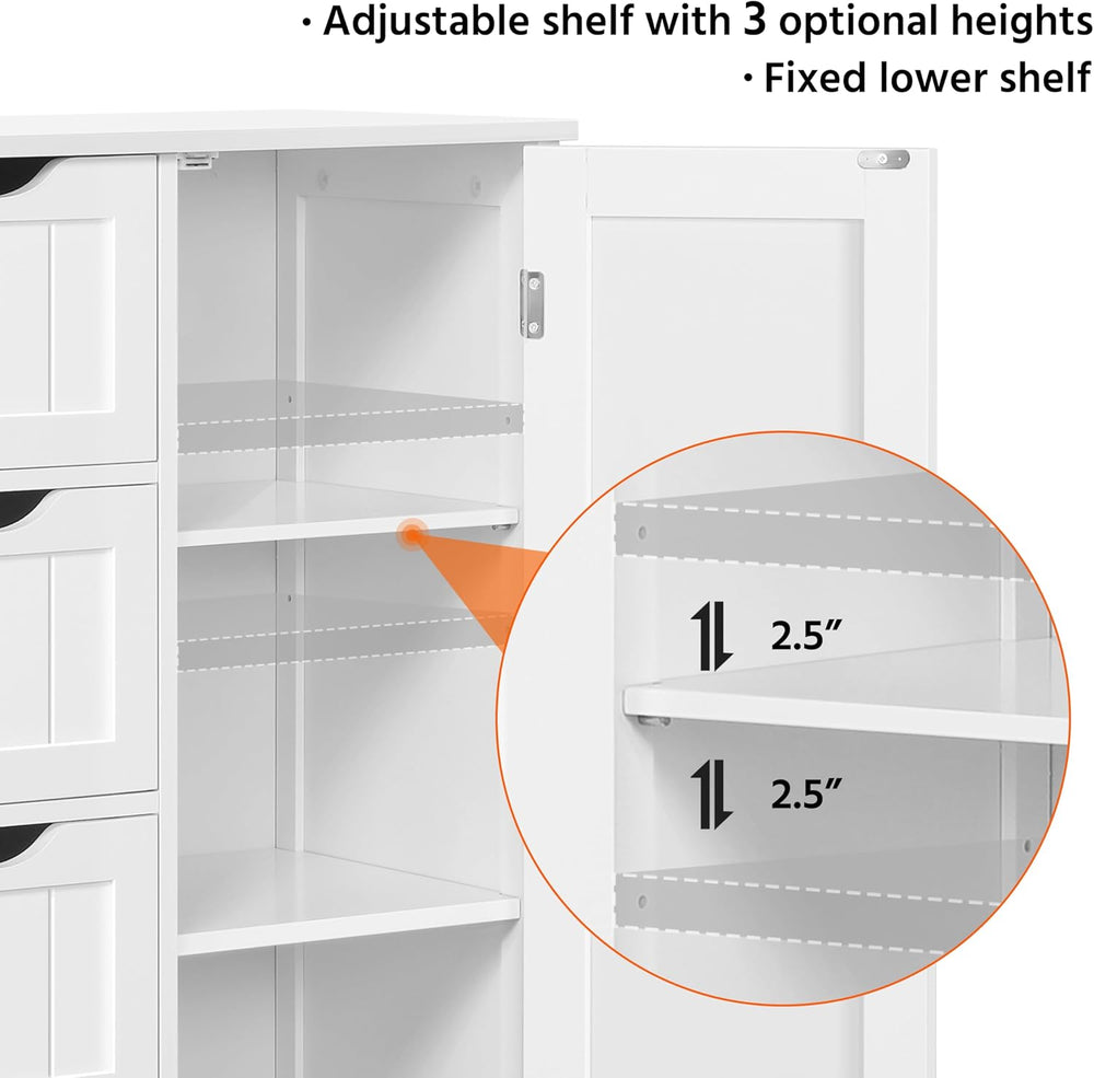 Yaheetech Bathroom Storage Cabinet with 4 Beadboard Drawers and Door, White
