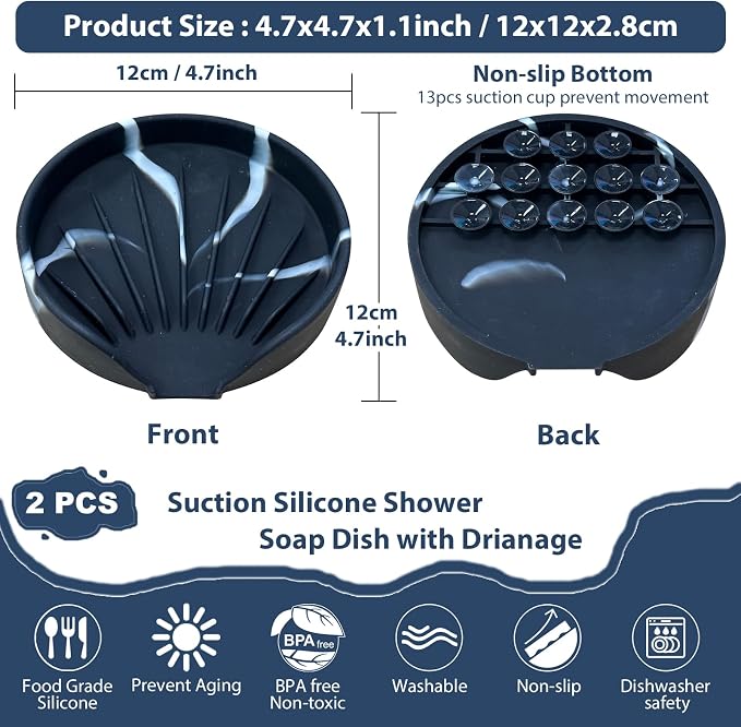 Self Draining Soap Dish, Silicone Suction Cup Soap Holder Tray Savers Container - Image 3