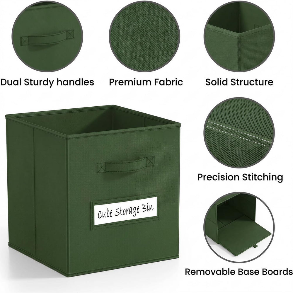Storage Bins,11" Cube Storage Bin with Labels,10pcs,Dark Green