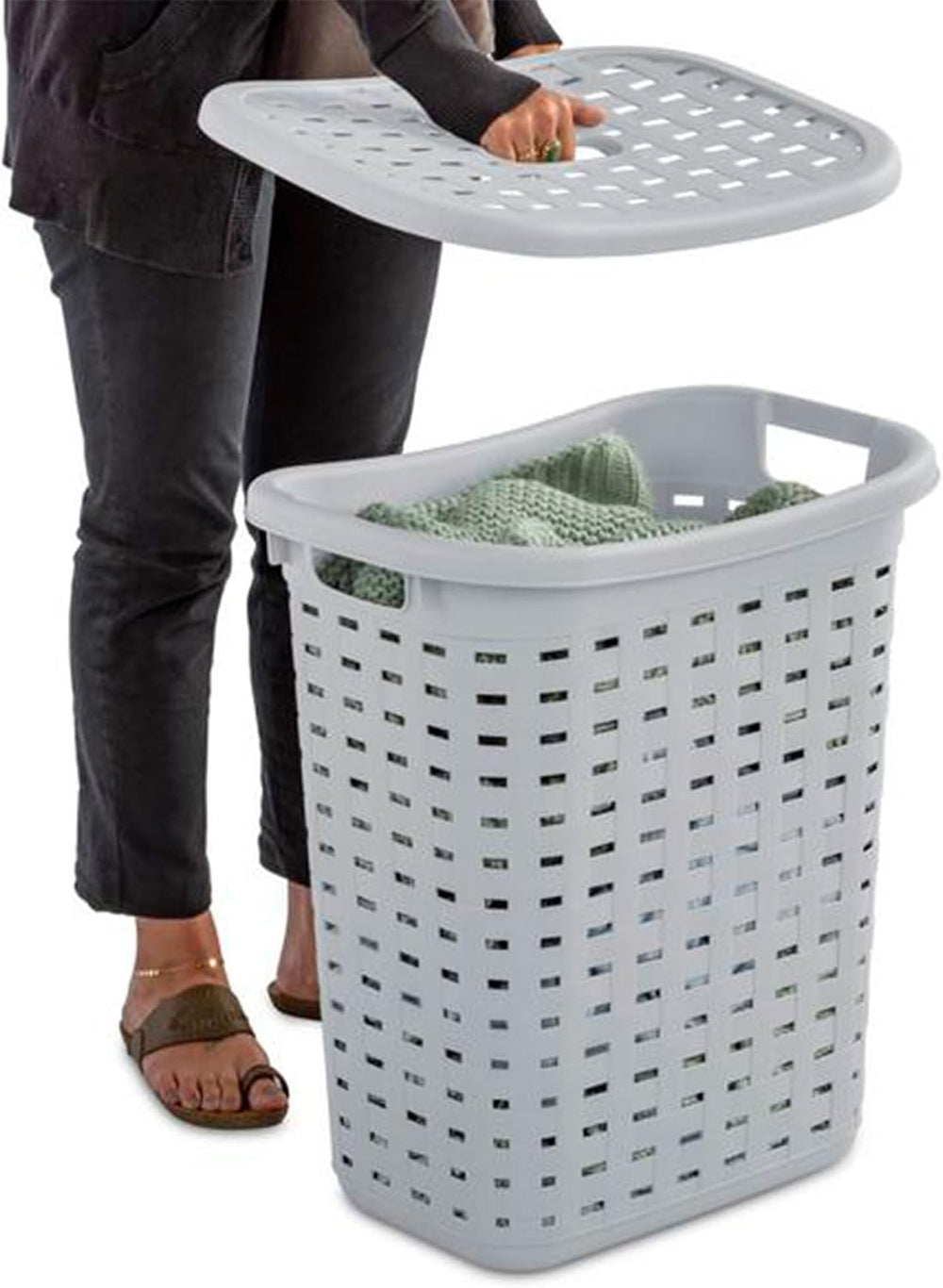 Sterilite Plastic Wicker Style Weave Laundry Hamper, Portable Slim Clothes St...
