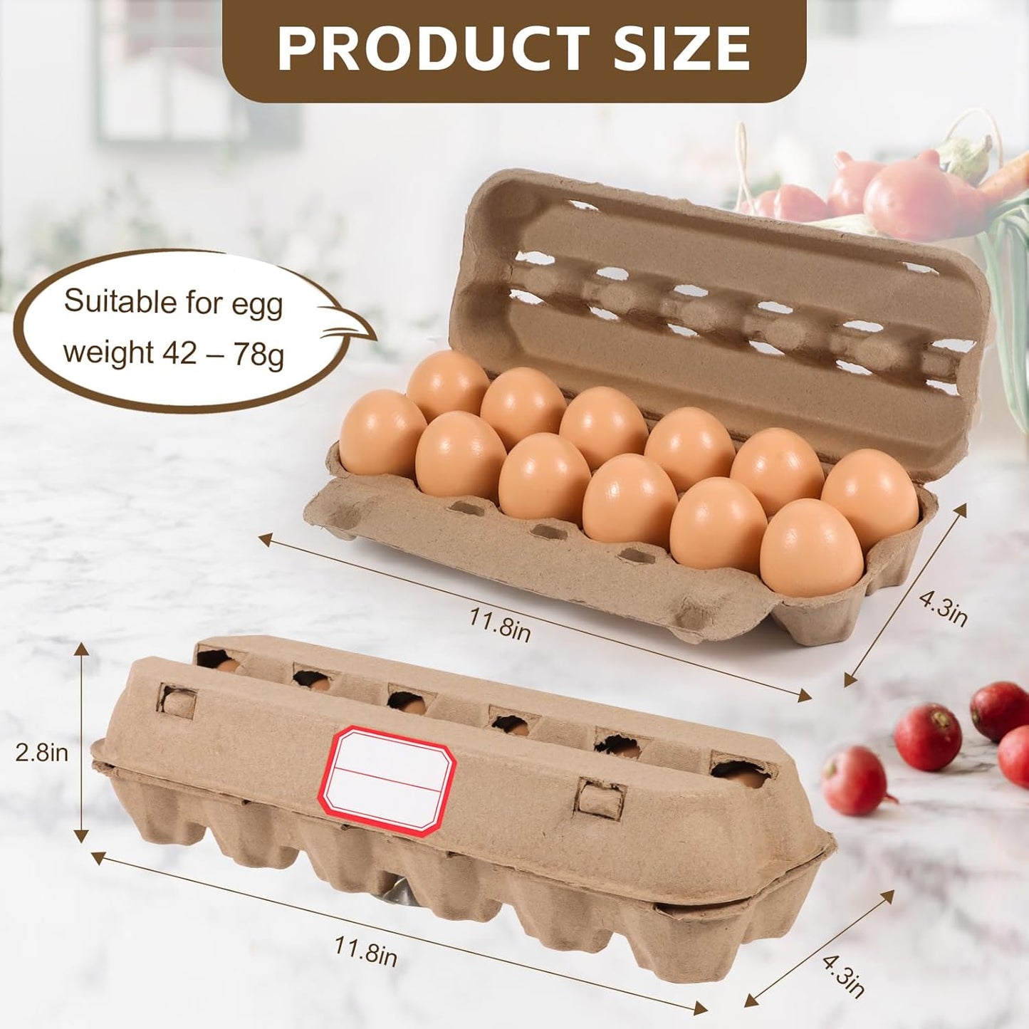 24 Pack Dozen Egg Cartons Bulk 12 Count, Empty Natural Paper Pulp Egg Cartons Reusable, Strong Sturdy Design Made from Natural Cardboard