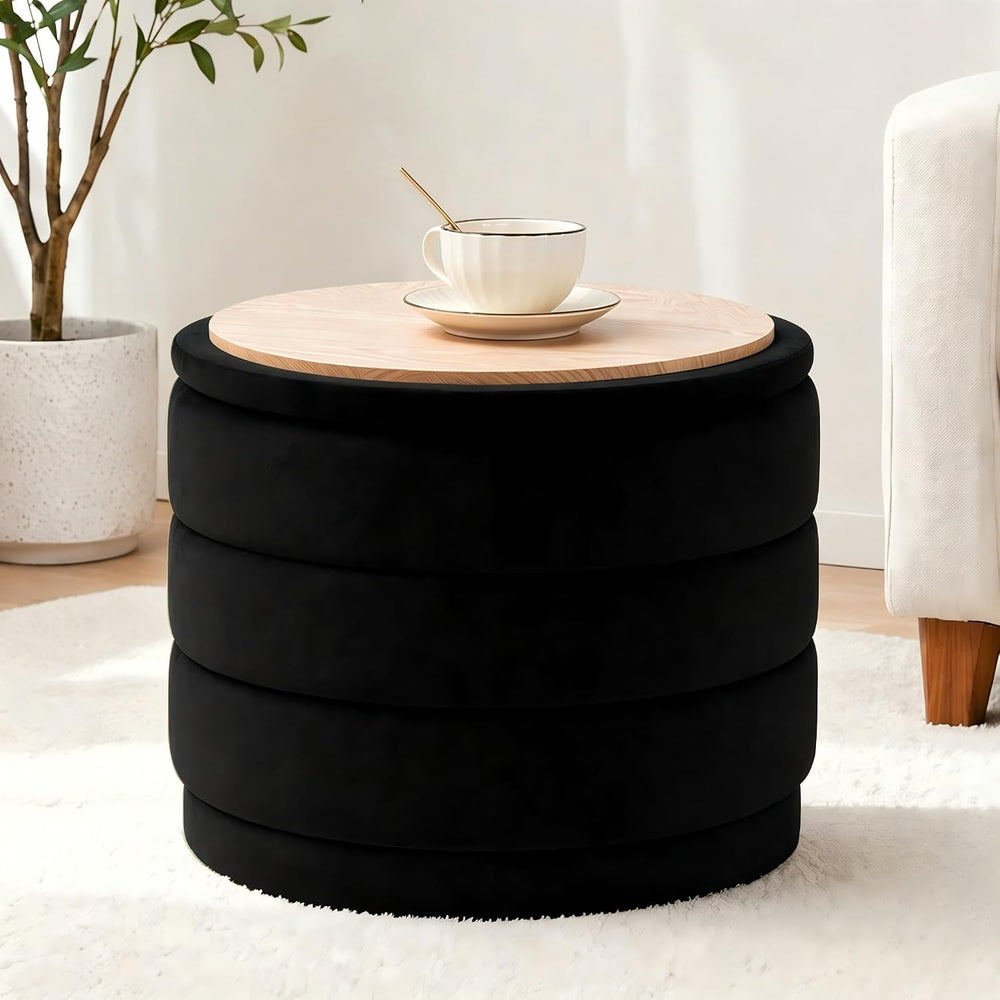 23" Round Velvet Storage Ottoman with Tray