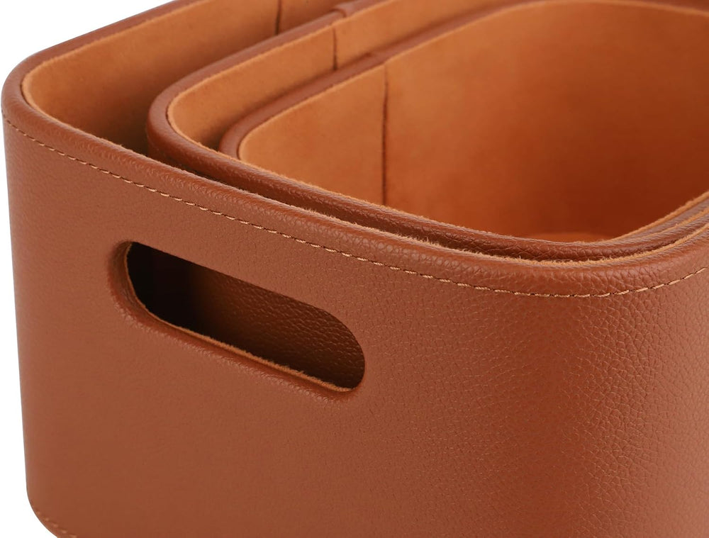 HofferRuffer Faux Leather Storage Baskets Bins with Velvet Lining for Organiz...