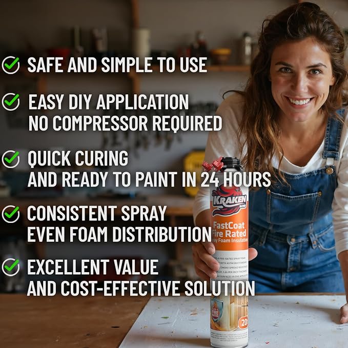 Kraken Bond Fastcoat Fire Rated Spray Foam Insulation Kit Closed Cell in a Can - Image 3