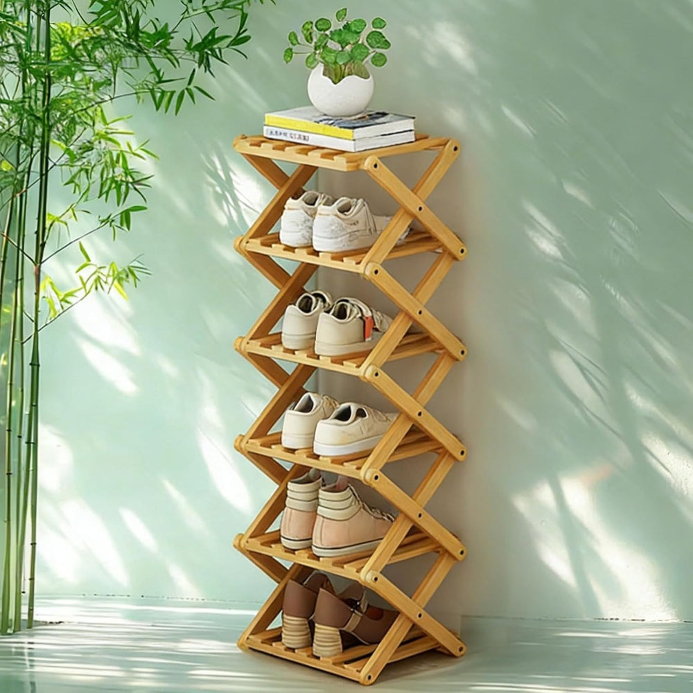 The 9-Tier No-Assembly Bamboo Rack, 7 Tier Bamboo Shoe Rack, Foldable Bamboo ...