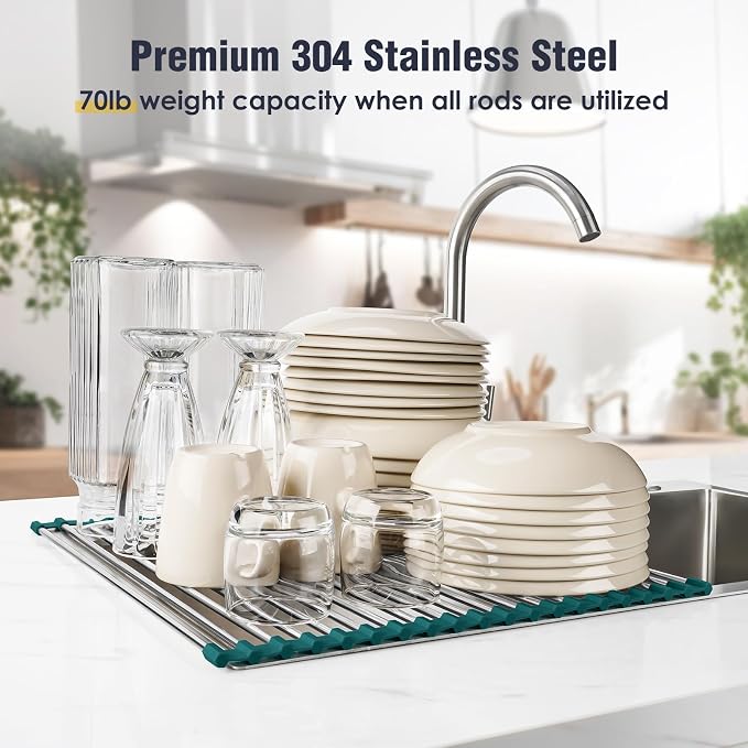 Tomorotec Stainless Steel Roll Up Dish Drying Rack, Foldable Over The Sink - Image 5