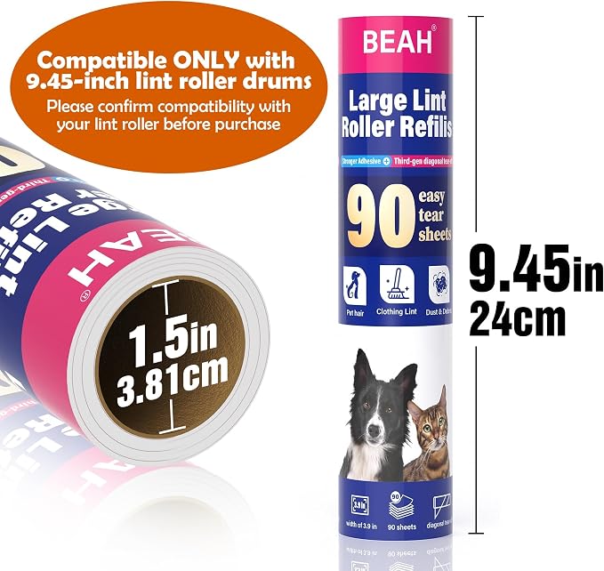 9.45 Inch Extra Sticky Lint Roller Refills 3 Pack –Compatible - Image 2