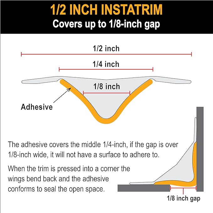 InstaTrim White New & Improved Caulk Trim, 1/2" by 10', Water Resistant - Image 3