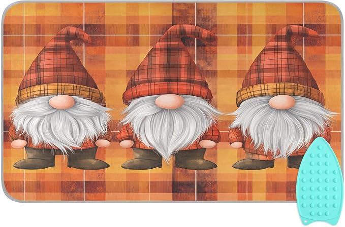 Orange Plaid Thanksgiving Gnomes Ironing Mat Thickened Ironing Blanket Travel by QwThum