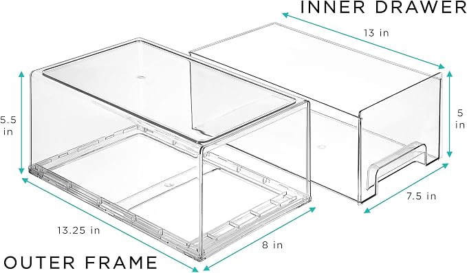 Sorbus Large Clear Storage Drawers – Stackable Pull-Out Storage Bins
