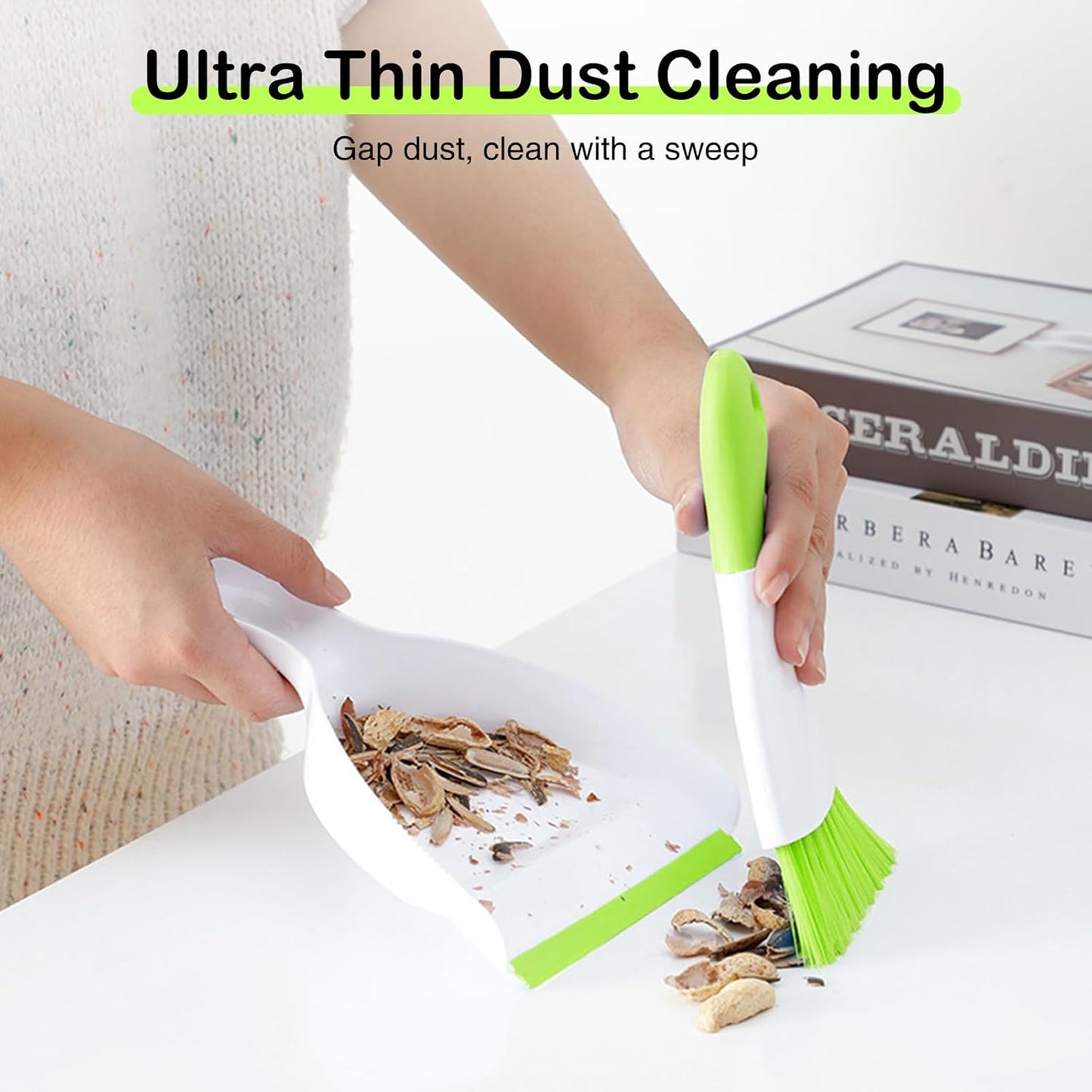 NACENA Mini Dustpan and Brush Set, Small Broom and Dustpan Set Dust Pan and Mini Hand Broom Dustpan and Broom Combo Compact for Home Table Keyboards Sofa Kitchen, Green