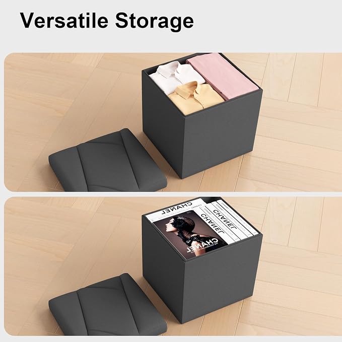 Folding Storage Ottoman Bench, 15 Inches End of Bed Bench, Folding Ottoman - Image 5