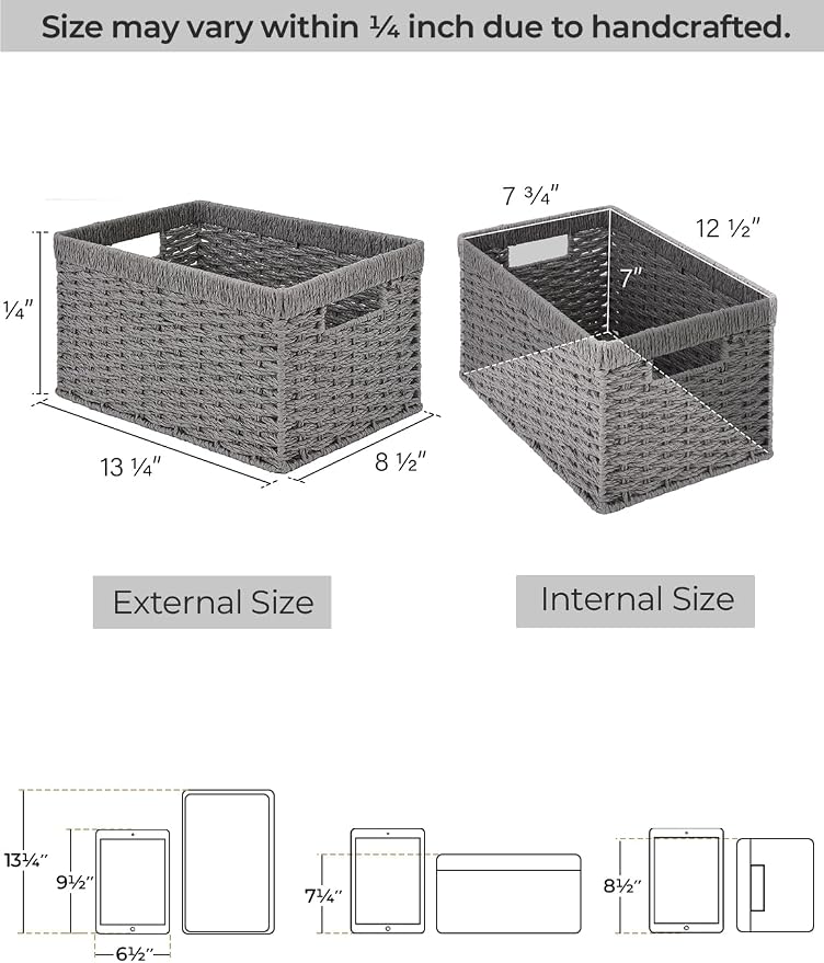 StorageWorks Round Paper Rope Storage Baskets, Rectangular Wicker Baskets - Image 2