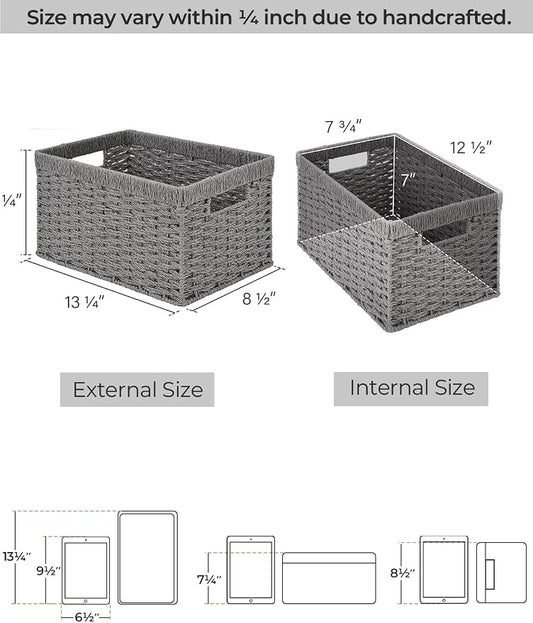StorageWorks Round Paper Rope Storage Baskets, Rectangular Wicker Baskets - Image 2