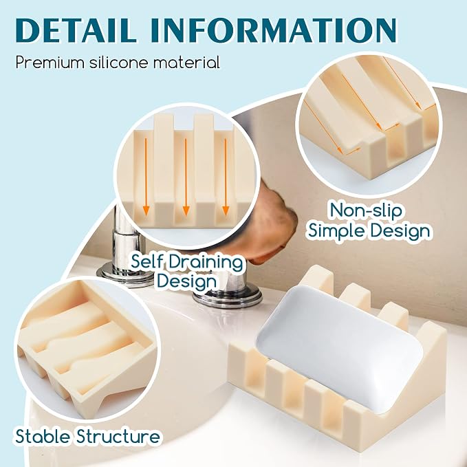 Silicone Soap Dish for Bar Soap Holder for Shower Bathroom Self Draining - Image 3