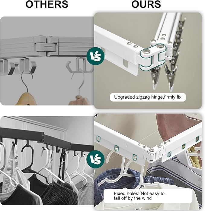 Hoimpro White 51" Clothes Drying Rack Retractable Foldable Wall Mounted - Image 6