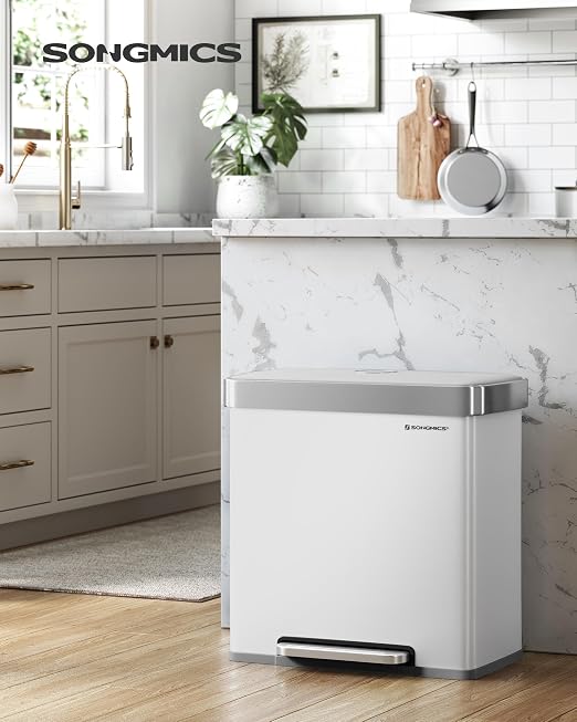 SONGMICS Kitchen Trash Can, 16 Gallon Dual Compartment Garbage Can, 60L Pedal - Image 2