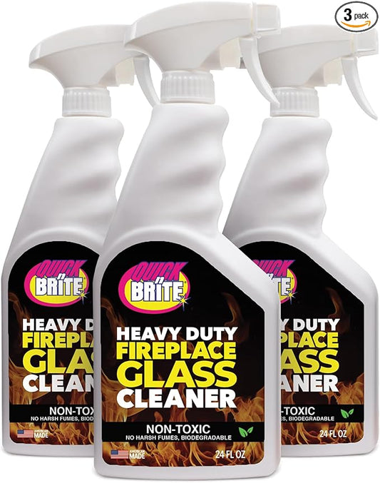 Quick N Brite Fireplace Glass Cleaner 24oz, Nonabrasive Cleaning Spray by QuickNBrite