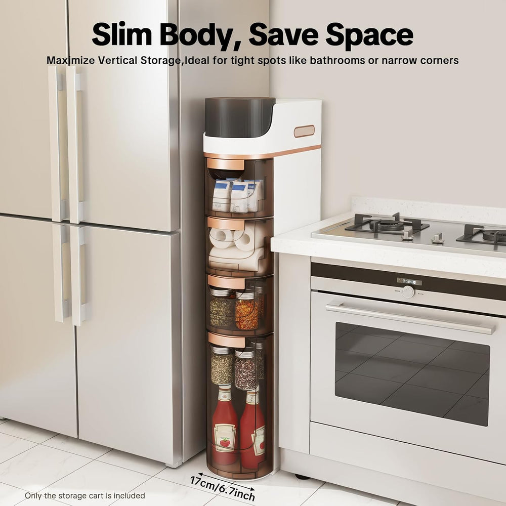 4-Drawer Narrow Bathroom Storage Cabinet, Mobile Plastic Slim Rolling Organiz...