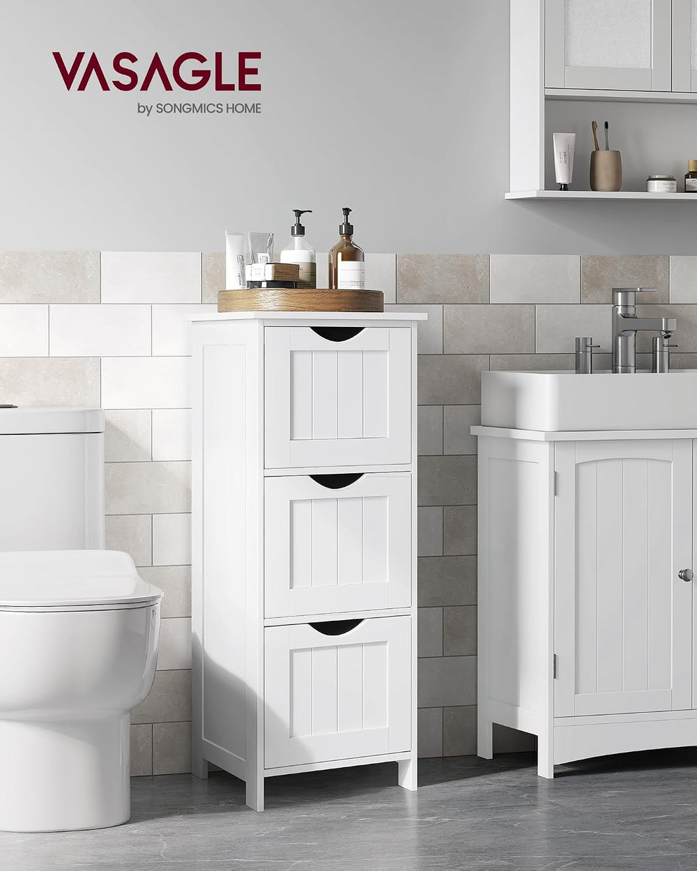 VASAGLE Floor Storage Cabinet, Freestanding Organizer with 3 Drawers