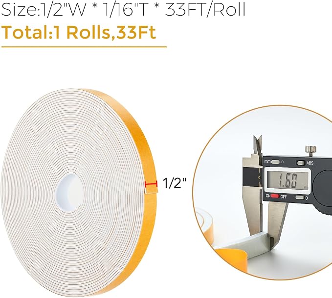33 Feet Weather Stripping Door Seal, 1/2" Wide X 1/16" Thick Door Seal Strip - Image 3