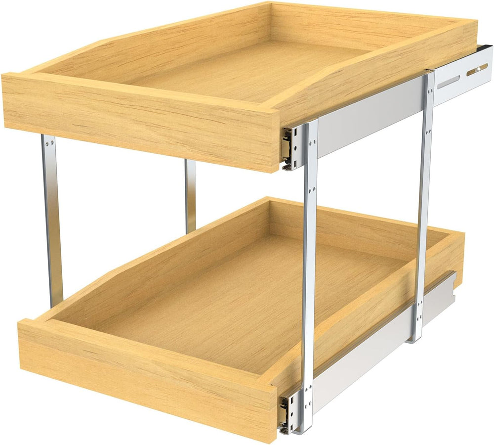 2 Tier Pull Out Cabinet Organizer, 17"W x 21"D Solid Wood Heavy-Dut...