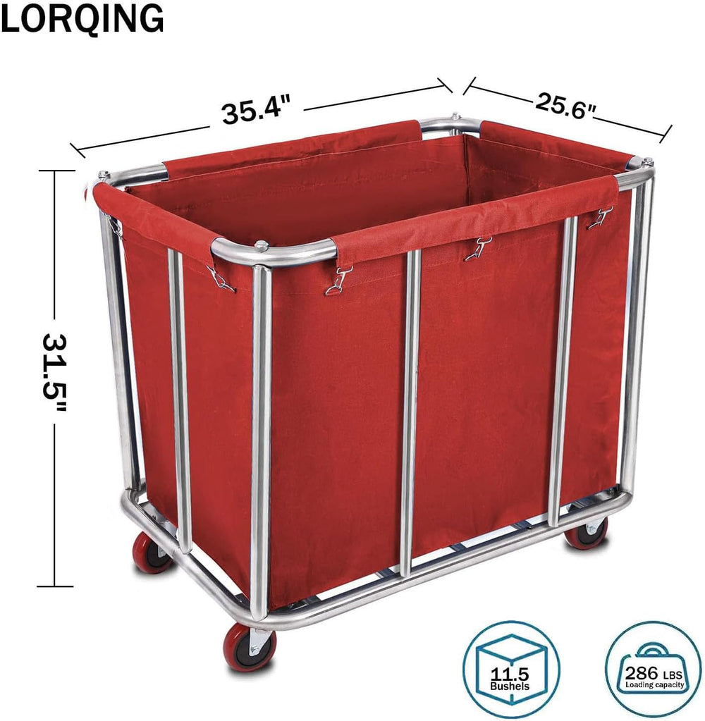 12 Bushels Laundry Cart for Commercial/Home,Heavy Duty Large Stainless Steel ...