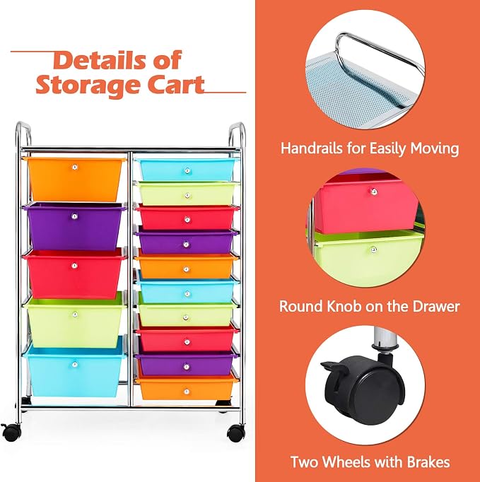 GOFLAME 15-Drawer Rolling Storage Cart, Utility Cart - Image 5