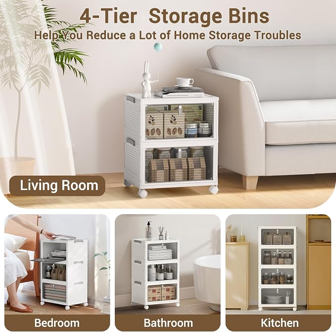 Storage Bins with Lids, 4 Tier Stackable Storage Bins with Drawers, 4 Pack - Image 6