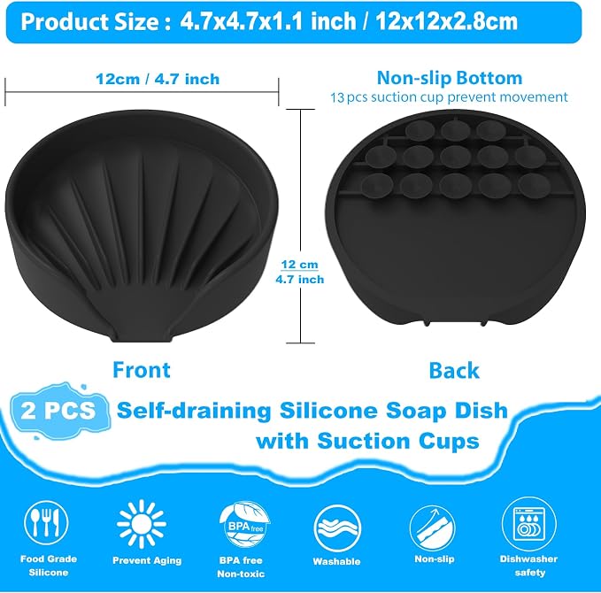 Self Draining Soap Dish, Silicone Suction Cup Soap Holder Tray Savers Container - Image 3