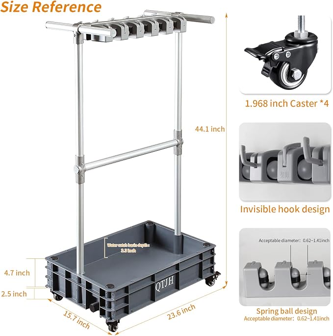 Broom mop holder cleaning supplies organizer janitorial carts on wheels - Image 7