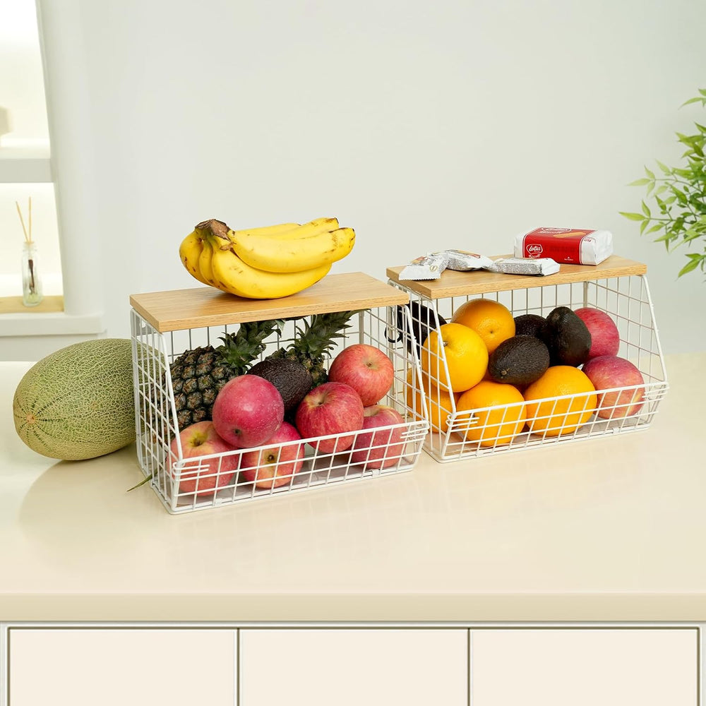 Mefirt Fruit Basket, 2-Tier Fruit Bowl for Kitchen Counter, Stackable Wall Mo...