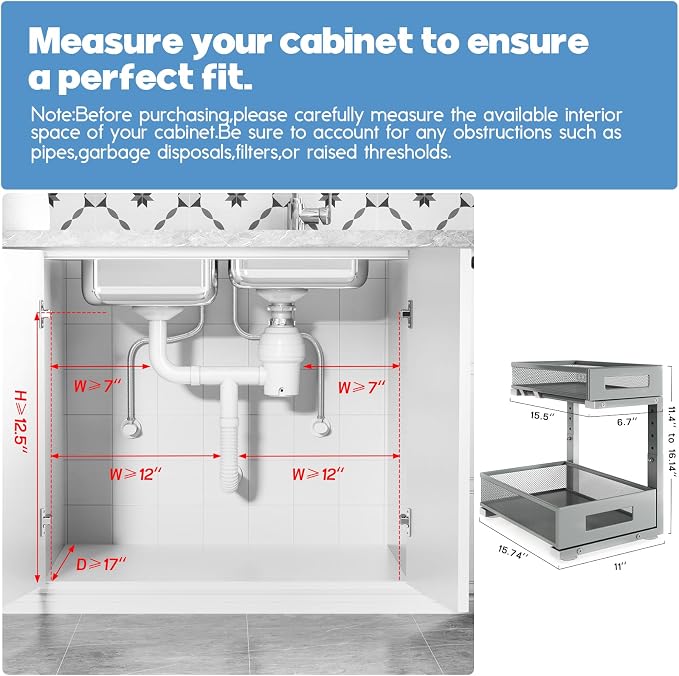 2-Pack Under Sink Storage Organizer, Large 2-Tier Elegant Mesh Pull Out Shelf - Image 2