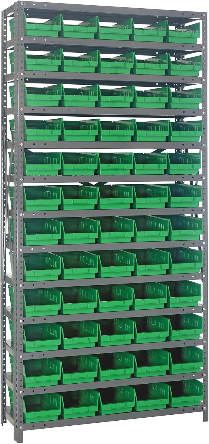 Quantum Storage Systems 1275-102GN Steel Shelving Unit with 4" Shelf Bin...