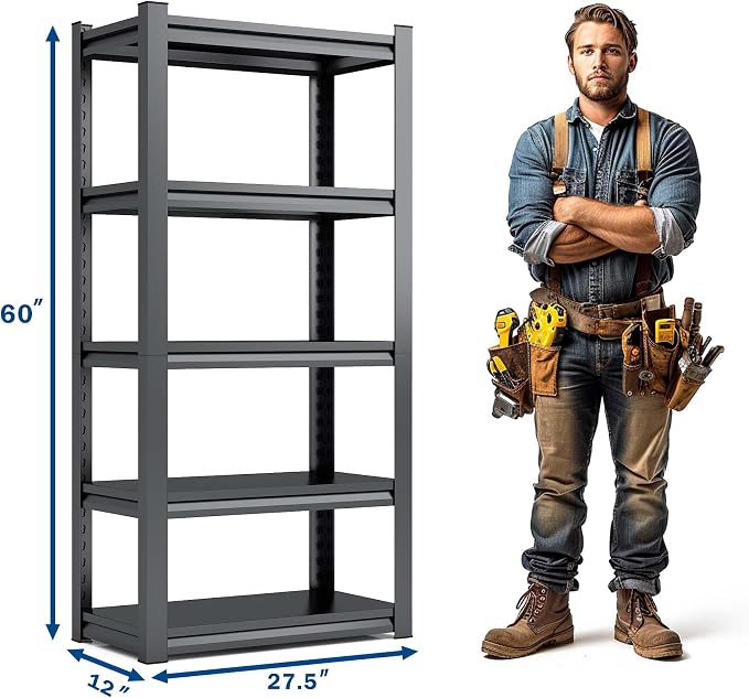Heavy Duty Garage Shelving, Metal Storage Shelves, Adjustable 5 Tier Metal - Image 3