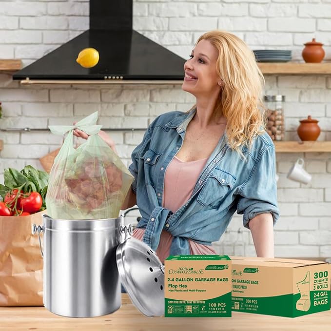 3 Gallon Flap Tie Compostable Trash Bags, Biodegradable Kitchen Garbage Bags - Image 7
