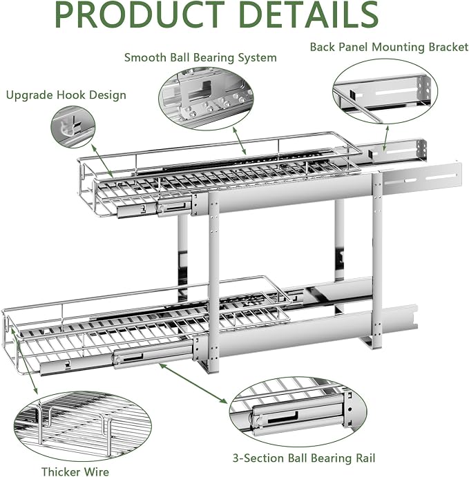 2 Tier Individual Pull Out Cabinet Organizer 5½" W x 21½" D, Heavy Duty Cabinet - Image 7