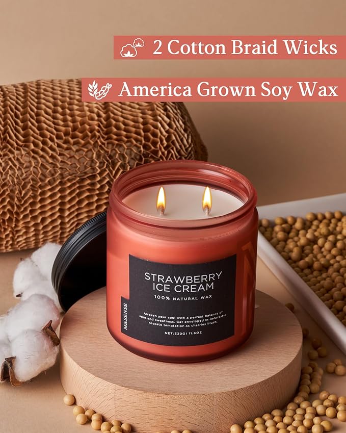 M&SENSE Natural Soy Candles for Home Strawberry Ice Cream Scented, 11.6oz 70 - Image 3