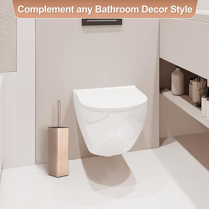 BVL Toilet Brush and Holder Set Rose Gold Freestanding - Image 2