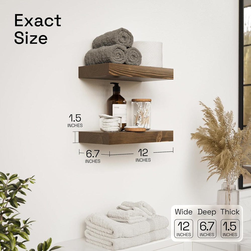 Solid Wood Floating Shelves for Wall 12 Inch Walnut, Small Wooden Shelf