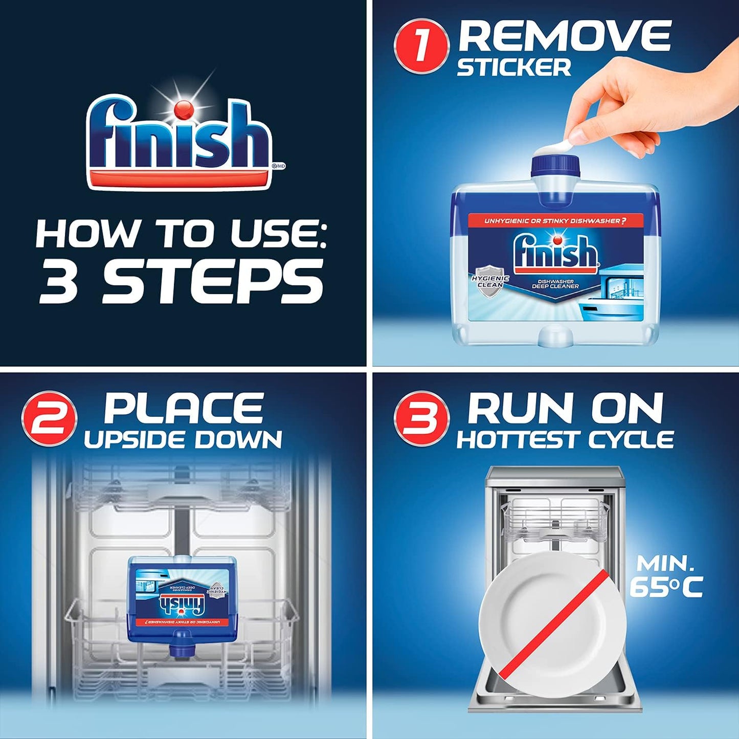 Finish Dual Action Dishwasher Cleaner: Fight Grease & Limescale, Fresh 8.45 oz.(Pack of 4)